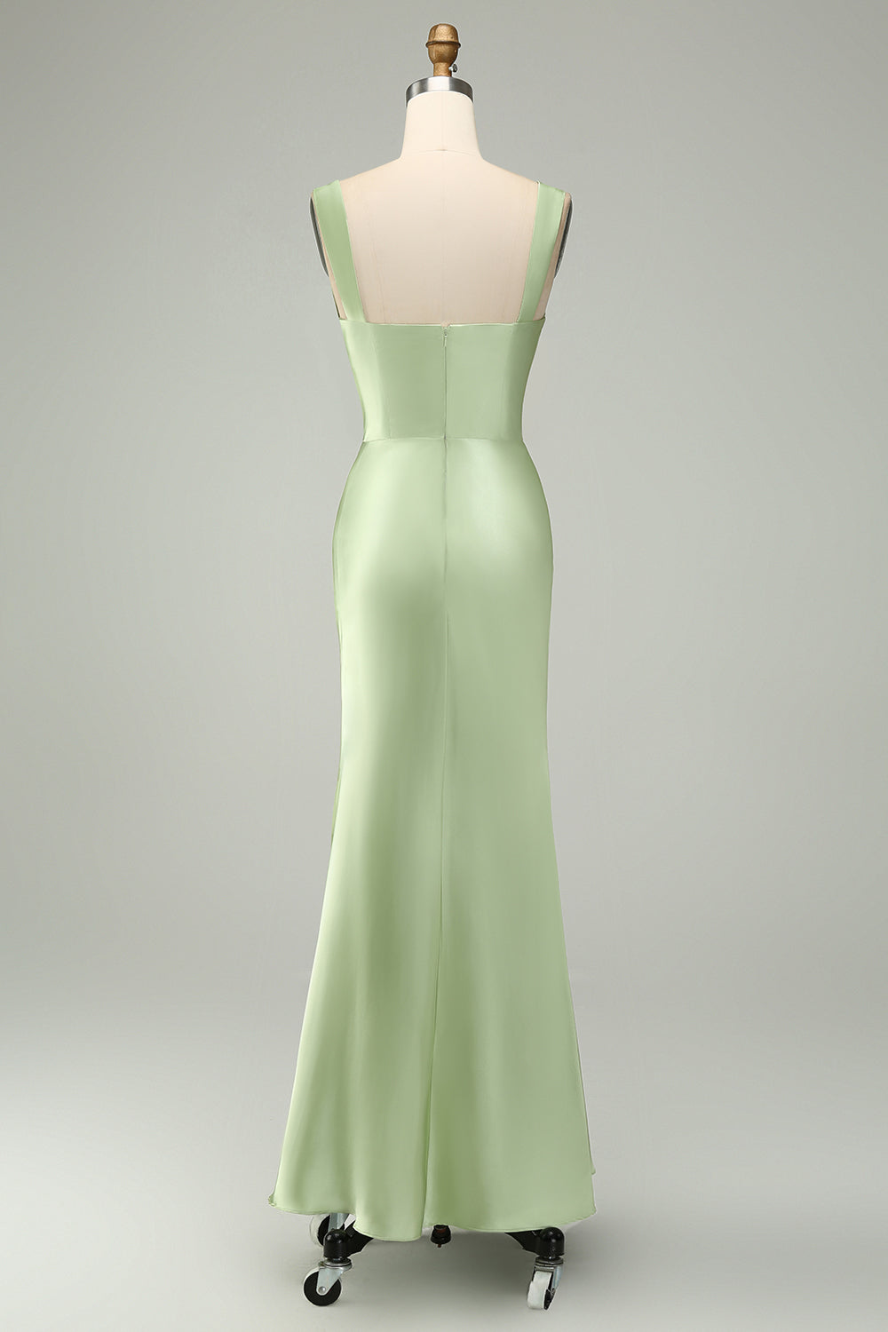 Green Mermaid V Neck Satin Maxi Dress