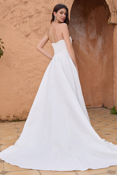 white wedding dress strapless Berylove Women Simple White A Line Wedding Dress with Slit Corset Strapless Sweep Train Bridal Dress, White / US22W