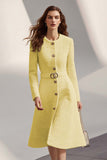 Ivory Tweed A-Line Round Neck Business Casual Dress With Belt