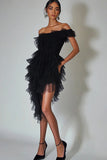 Off The Shoulder Ruffle Tulle Little Black Dress