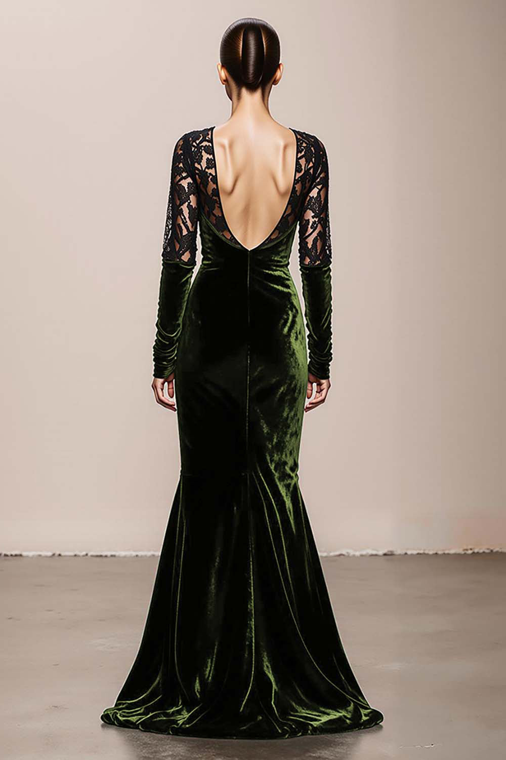 Mermaid Velvet Deep V-Neck Dark Green Evening Dress