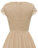 Women's Short Floral Lace Chiffon A-line Bridesmaid Dress Swing Dress