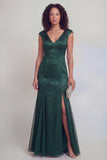 Jacquard Mermaid Sage Green V Neck Maxi Mother of the Bride Dress