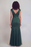 Jacquard Mermaid Sage Green V Neck Maxi Mother of the Bride Dress