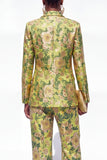 Blue Floral Notched Lapel 2 Piece One Button Women Suits