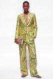 Blue Floral Notched Lapel 2 Piece One Button Women Suits