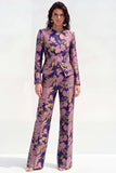 Round Neck Brocade Yellow Floral 2 Piece Women Suits