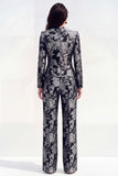 Round Neck Brocade Yellow Floral 2 Piece Women Suits