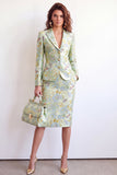 Yellow Flower Single Breasted Jacquard 2 Piece Peak Lapel Work Dress