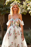 Off The Shoulder Floral White Wedding Dress with Appliques