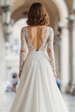 Ivory A-Line Long Sleeve Wedding Dress With Lace Appliques
