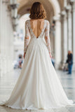 Ivory A-Line Long Sleeve Wedding Dress With Lace Appliques