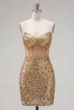 Strapless Corset Golden Glitter Bodycon Homecoming Dress