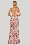 Sheath Flower Printed Blush A Line Maxi Dress with Slit