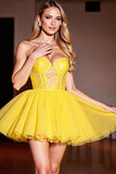 Yellow Strapless A Line Homecoming Dress