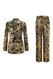 Sparkly Black Golden Notched Lapel 2 Piece Women Prom Suit