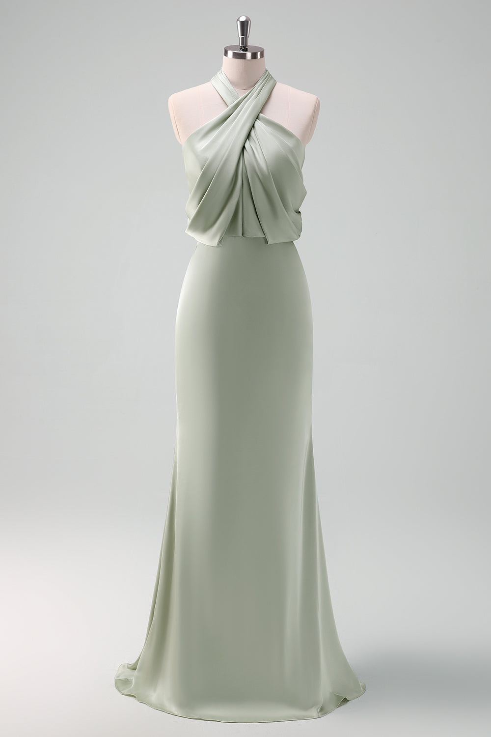 Berylove Women Dusty Sage Halter Wedding Guest Dress Sheath Satin Maxi Bridesmaid Dress, Satin color / US22W Berylove Women Dusty Sage Halter Wedding Guest Dress Sheath Satin Maxi Bridesmaid Dress, Satin color / US22W