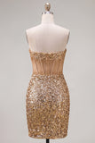 Strapless Corset Golden Glitter Bodycon Homecoming Dress