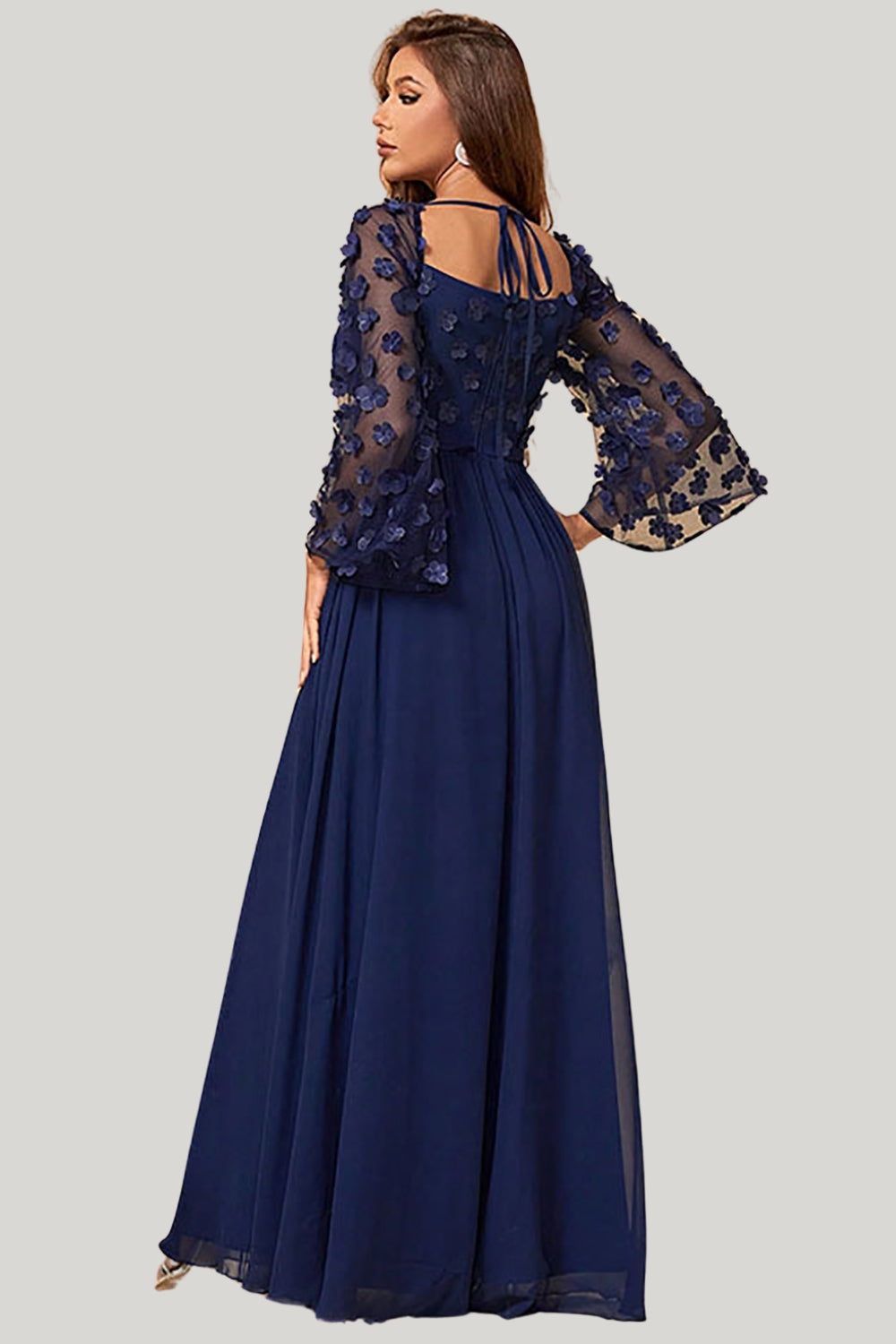 Navy lace maxi dress with sleeves sale