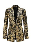 Sparkly Black Golden Notched Lapel 2 Piece Women Prom Suit