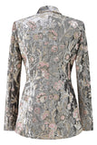 Sparkly Grey 2 Piece Floral Peak Lapel Women Prom Suit
