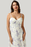 A Line Spaghetti Straps Purple Flower Printed Maxi Dress