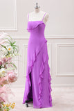 Tahiti Ruffles Sheath Maxi Dress with Slit