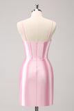 Sparkly Pink Spaghetti Straps Tight Mini Dress with Beading
