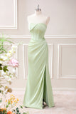 Green Sheath Corset Strapless Maxi Dress with Slit