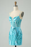 Sparkly Green Corset Tight Homecoming Dress with Lace-up Back