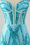 Sparkly Green Corset Tight Homecoming Dress with Lace-up Back