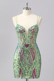 Sparkly Green Corset Tight Homecoming Dress with Lace-up Back