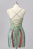 Sparkly Green Corset Tight Homecoming Dress with Lace-up Back
