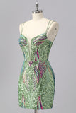 Sparkly Green Corset Tight Homecoming Dress with Lace-up Back