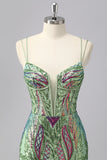Sparkly Green Corset Tight Homecoming Dress with Lace-up Back