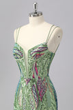 Sparkly Green Corset Tight Homecoming Dress with Lace-up Back