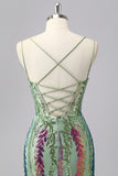 Sparkly Green Corset Tight Homecoming Dress with Lace-up Back