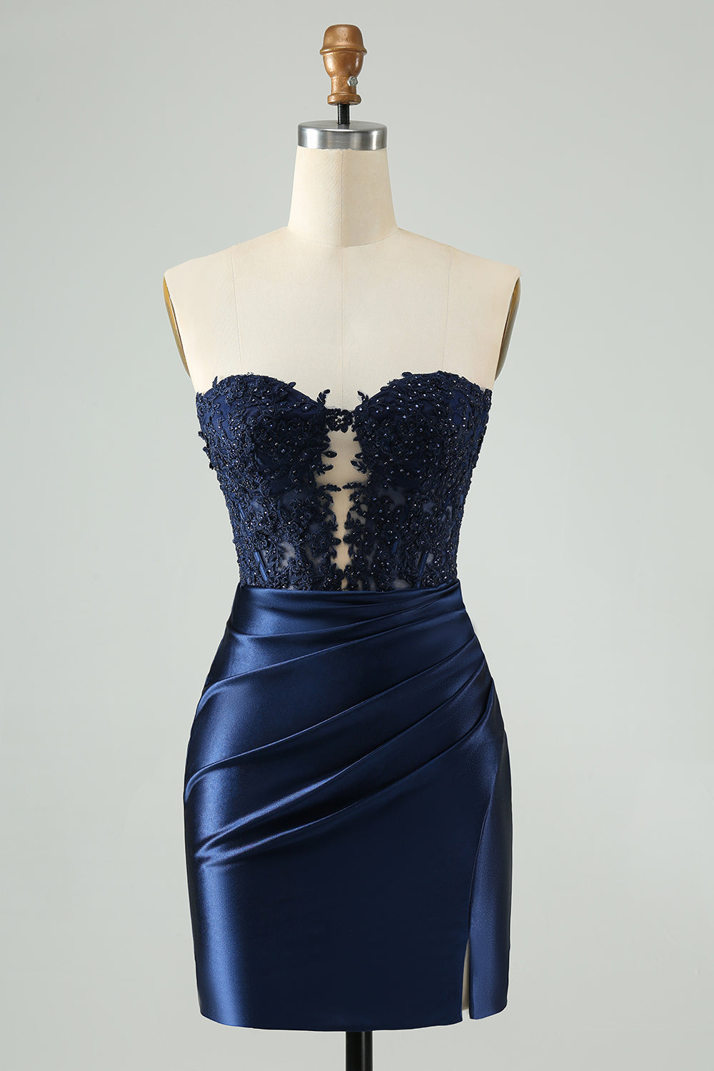 Berylove Women Sparkly Royal Blue Homecoming Dress with Lace Strapless Bodycon Ruched Mini Cocktail Dress with Slit, Navy / custom Berylove Women Sparkly Royal Blue Homecoming Dress with Lace Strapless Bodycon Ruched Mini Cocktail Dress with Slit, Navy / custom