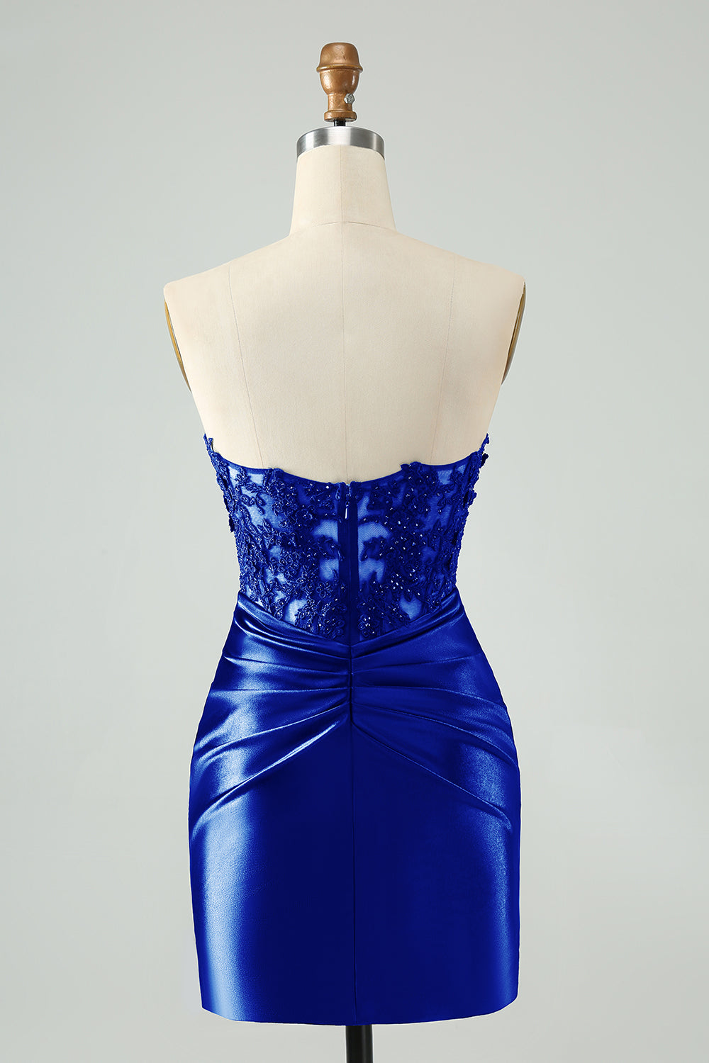 Berylove Women Sparkly Royal Blue Homecoming Dress with Lace Strapless Bodycon Ruched Mini Cocktail Dress with Slit, Royal Blue / US6 Berylove Women Sparkly Royal Blue Homecoming Dress with Lace Strapless Bodycon Ruched Mini Cocktail Dress with Slit, Royal Blue / US6