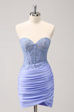 Fuchsia Sweetheart Corset Tight Homecoming Dress with Beading
