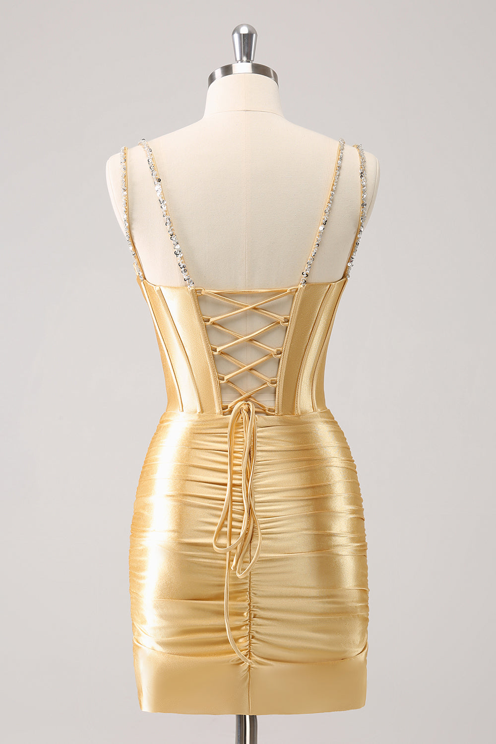 Berylove Women Golden Corset Homecoming Dress with Sequins Spaghetti Straps Bodycon Satin Mini Party Dress, Golden / US2 Berylove Women Golden Corset Homecoming Dress with Sequins Spaghetti Straps Bodycon Satin Mini Party Dress, Golden / US2