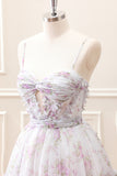 Lilac A-Line Floral Prints Ruffled Tiered Mini Dress