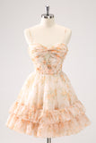 Lilac A-Line Floral Prints Ruffled Tiered Mini Dress