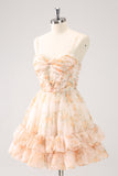 Lilac A-Line Floral Prints Ruffled Tiered Mini Dress