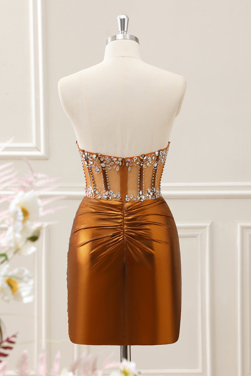 Berylove Women Copper Ruched Strapless Corset Homecoming Dress Sparkly Beading Cocktail Dress, Copper / US20W Berylove Women Copper Ruched Strapless Corset Homecoming Dress Sparkly Beading Cocktail Dress, Copper / US20W