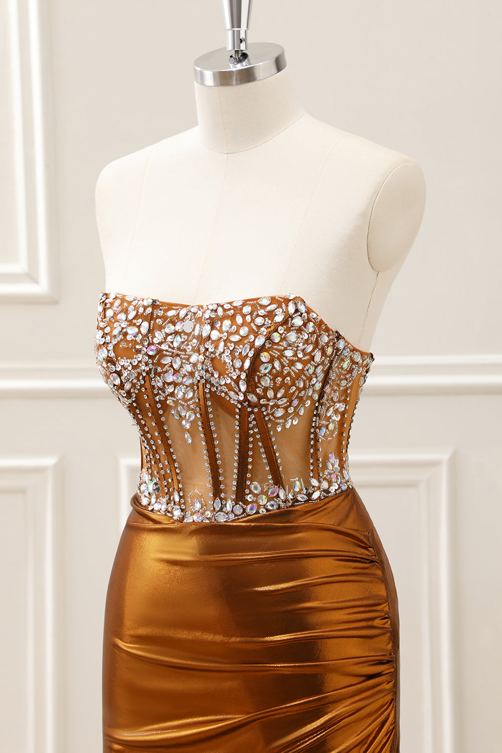 Berylove Women Copper Ruched Strapless Corset Homecoming Dress Sparkly Beading Cocktail Dress, Copper / US20W Berylove Women Copper Ruched Strapless Corset Homecoming Dress Sparkly Beading Cocktail Dress, Copper / US20W