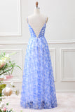 Blue Print A Line Spaghetti Straps Maxi Dress