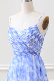 Blue Print A Line Spaghetti Straps Maxi Dress