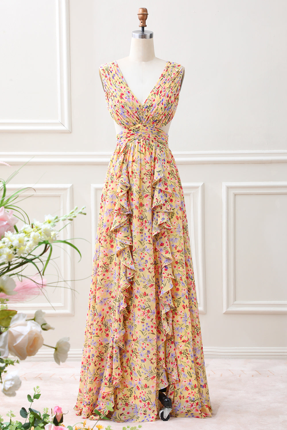 Blush floral pleated ruffle midi dress hot sale