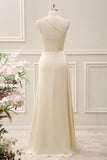 Champagne Sheath One Shoulder Satin Maxi Dress with Slit